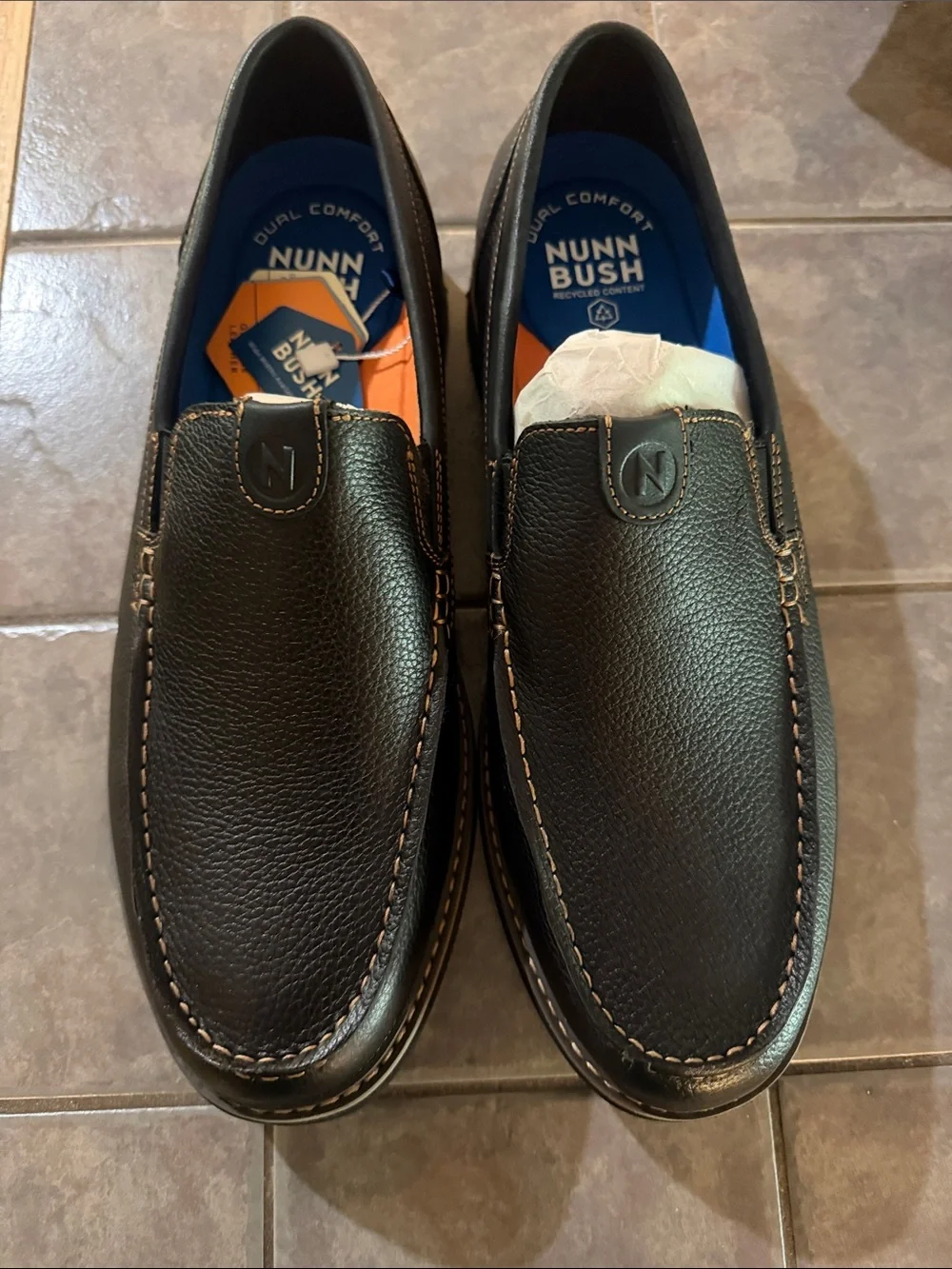 Nunn Bush Men’s Black Slip-On Moc Toe Loafers with Contrast Stitching